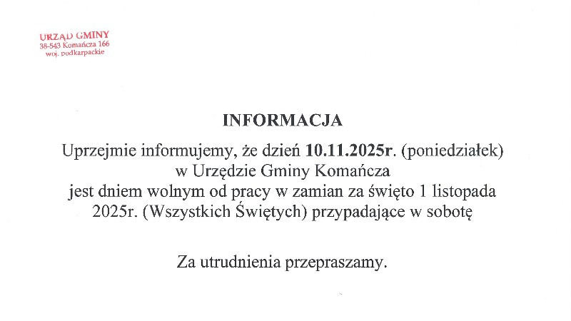 Informacja o dniu wolnym